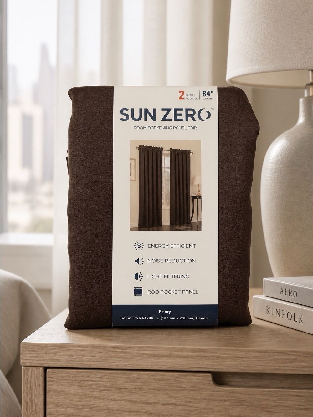 Sun Zero Brown Room Darkening Curtains